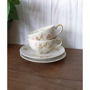 Vintage Floral Pink Rose Tea Cups and Saucers